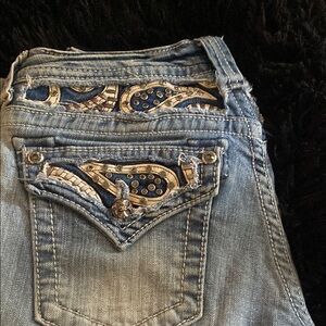 Miss Me Blue Boot Cut Jeans with Intricate Embroidery